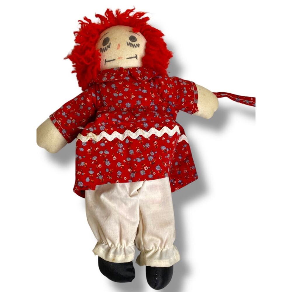 Vintage Handmade Raggedy Ann Rag Doll Red Dress 11"